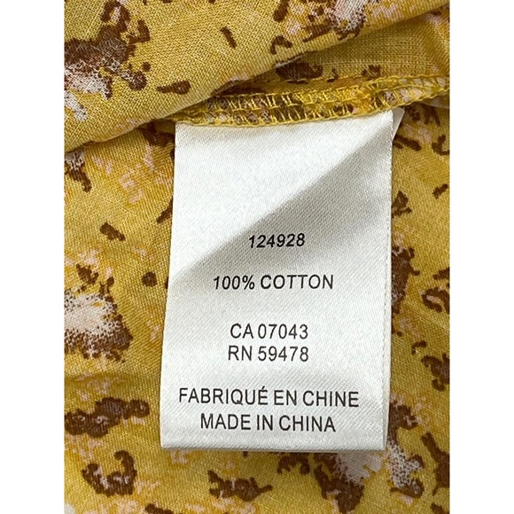 Joie Boho Peasant Top Women's Yellow Brown Floral Ruffle Puffed Sleeve XL Blouse - Picture 9 of 11